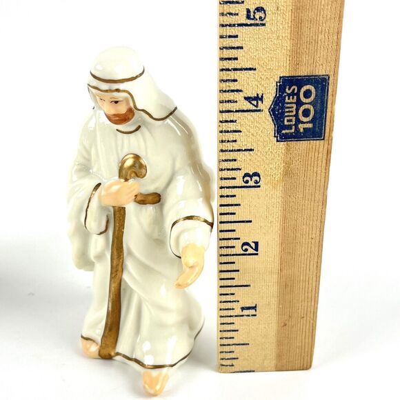 VTG 6 pc Nativity Manger Scene Glazed Porcelain White Gold trim Figurines 1990s - Picture 13 of 13